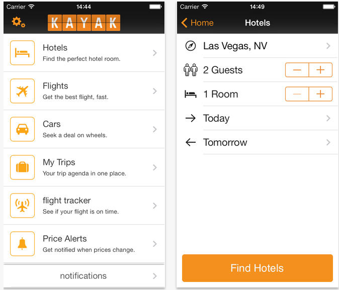 the best Apps to find Cheap Flights - Kayak