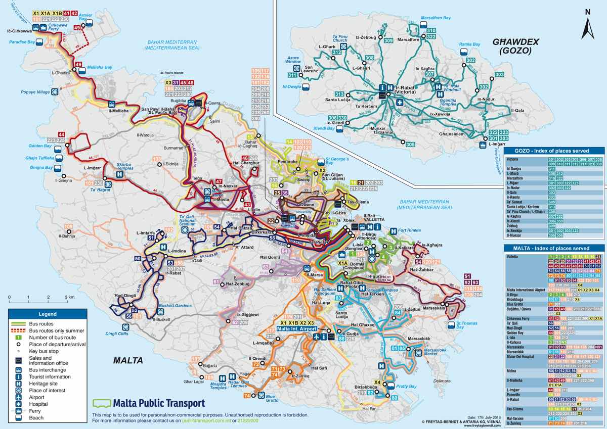 malta by public transport bus route map