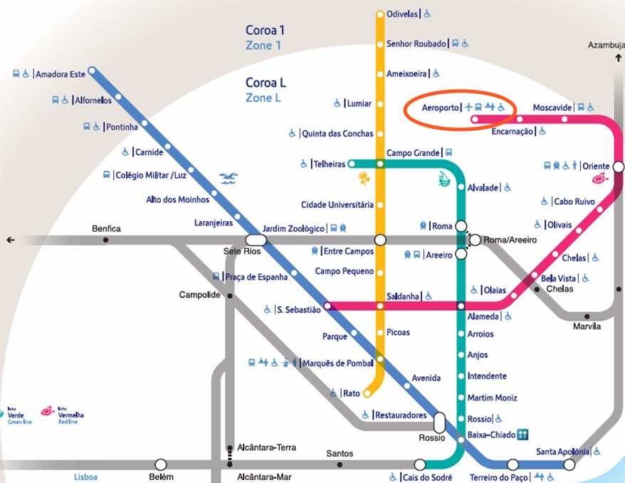 lisbon airport to downtown metro map diagram