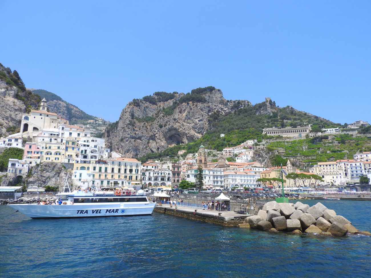 how to plan naples italy amalfi coast day trip - amalfi town from the sea