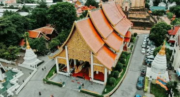 Aerial view of a temple complex in Chiang Mai, part of Chiang Mai 3-day itinerary.